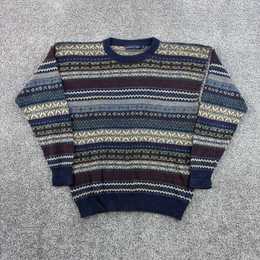 Vintage Northern Isles Sweater‎ Mens Medium Cotton Blend Fair Isle Knit